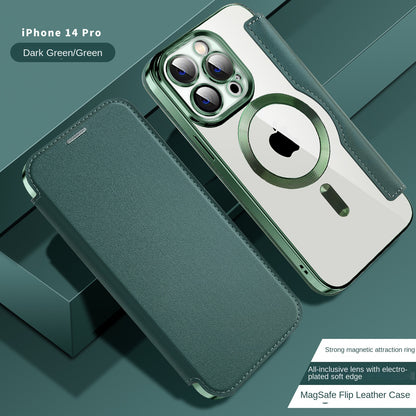 Suitable for iPhone 16 gold shield electroplated magnetic flip cover leather case Apple 15 all inclusive lens 14 protective case