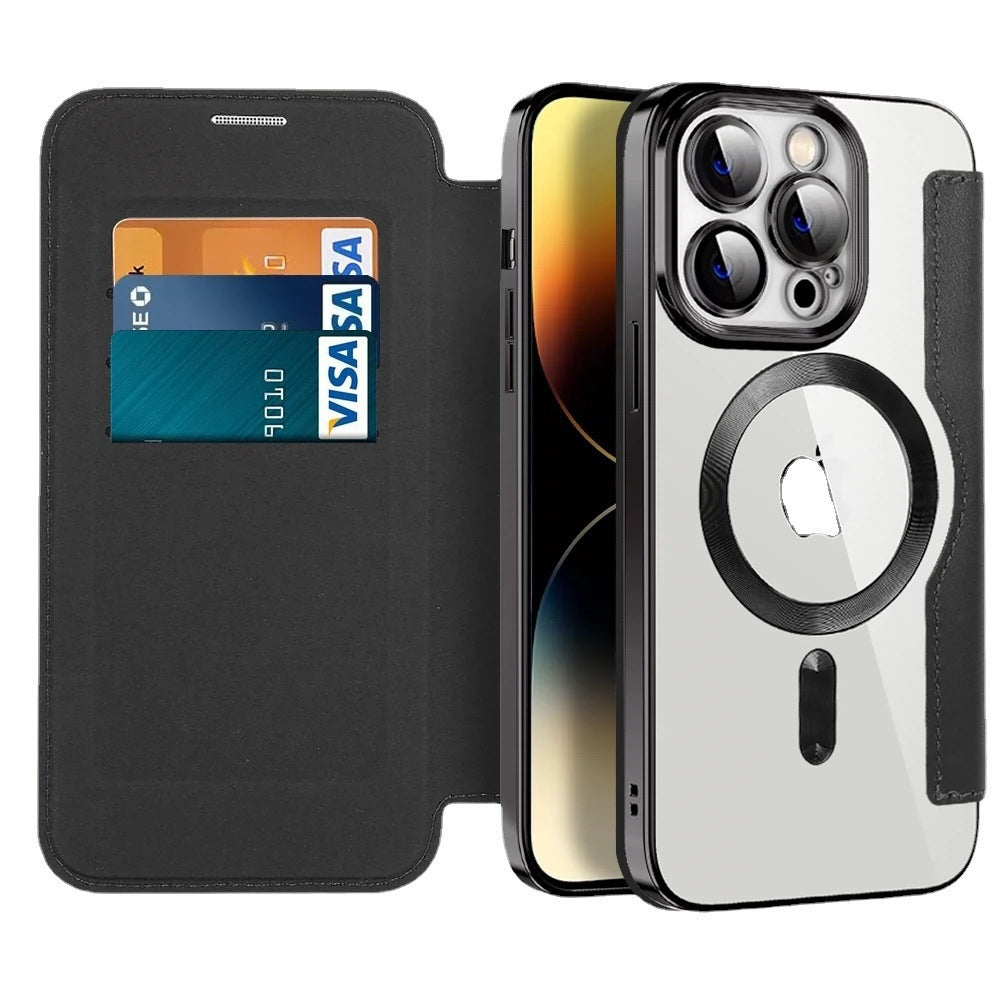 Suitable for iPhone 16 gold shield electroplated magnetic flip cover leather case Apple 15 all inclusive lens 14 protective case