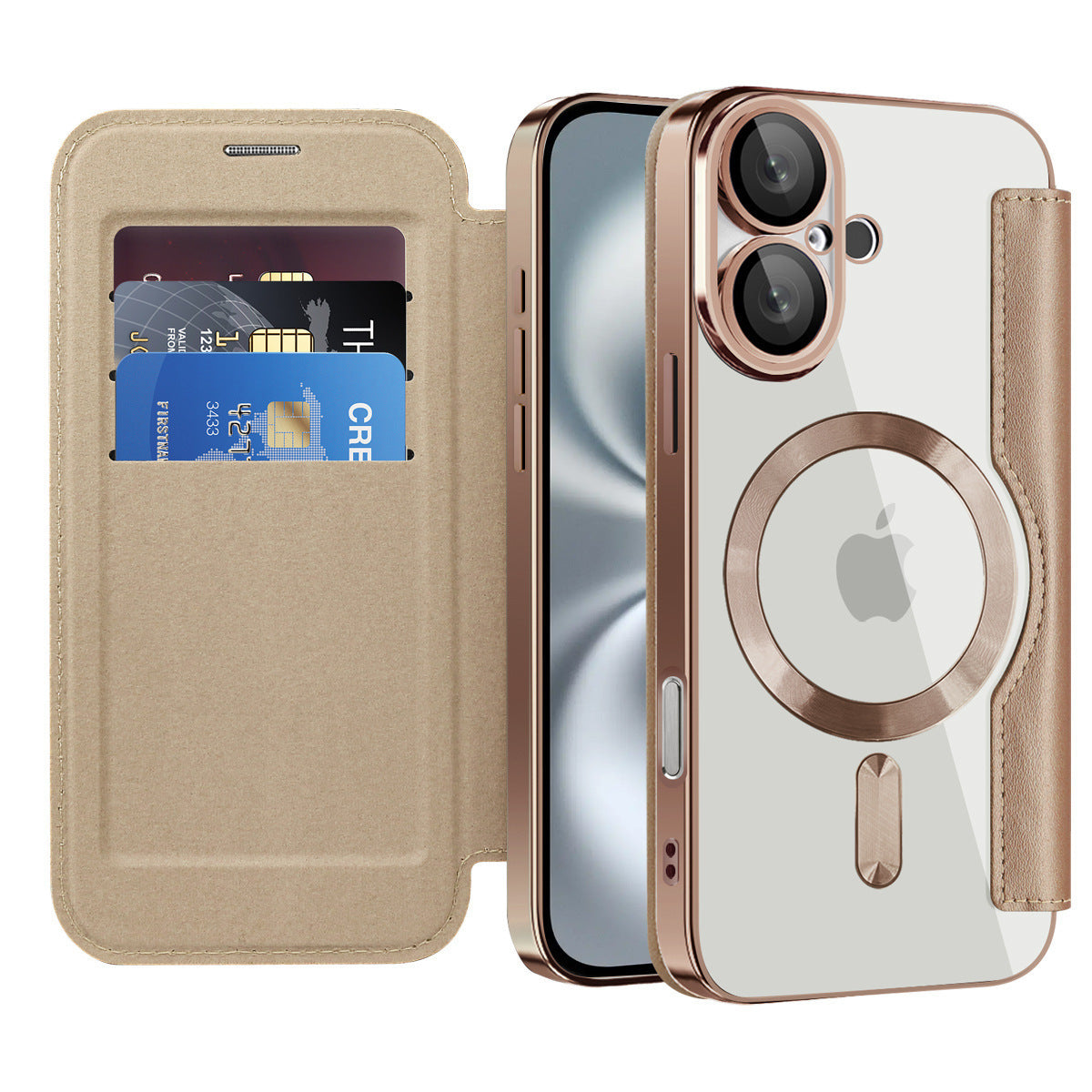 Suitable for iPhone 16 gold shield electroplated magnetic flip cover leather case Apple 15 all inclusive lens 14 protective case